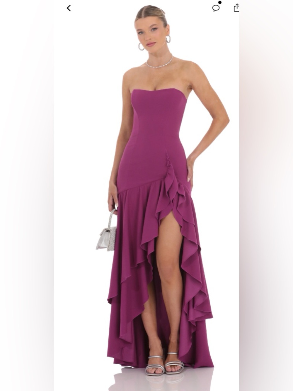 Lucy in the Sky Strapless Ruffled High-Low Dress in Plum